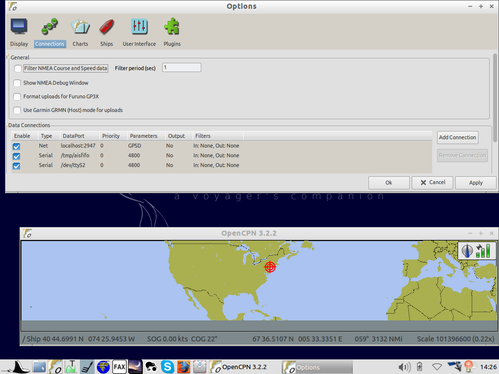 Screenshot is of the OPNCPN settings page showing my settings and the map showing location.