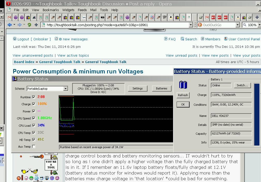 Battery status in front of Opera v10.10 browser with my avg # of tabs open; Chrome, firefox just can't come close :( resource wise..