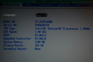 Screen shot of Bios registering the 160 HD.